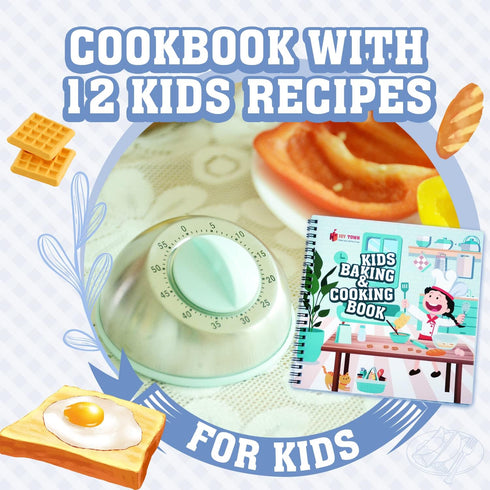 JOY TOWN Set JoyTown Kids Cooking and Baking with Storage Case Real Cooking Supplies with Cookbook, Knives, Timer, Kids