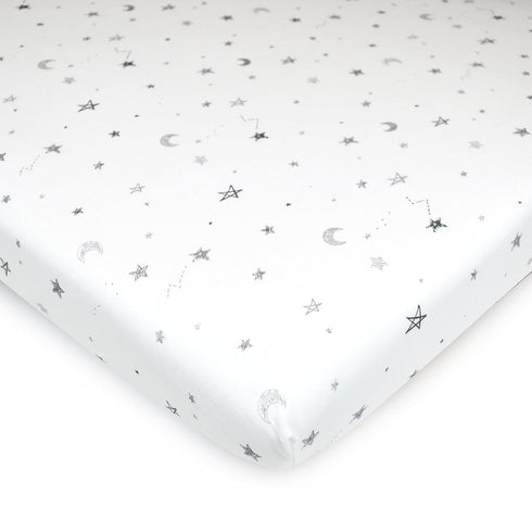 American Baby Company 2 Pack 100% Natural Cotton Fitted Pack and Play Sheets, Grey Stars
