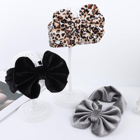 YanJie Leopard Baby Girl Hair Bow Headbands, Soft Velvet Baby Bows, Newborn Handmade Hair Accessories, Wide Headwraps