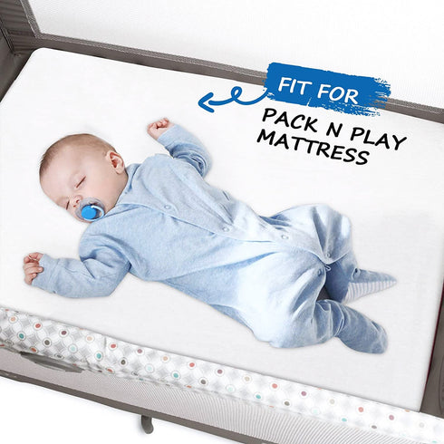 Pack 2 Pack 38"x 25", Pack and Play Sheets Waterproof, Cotton Mini Crib Sheets Compatible with Graco n Play, Dream on