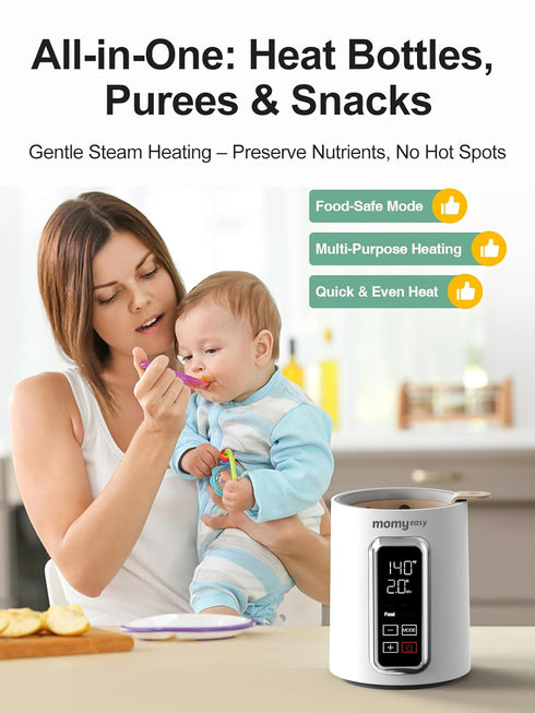 2-Minute MOMYEASY Fast Baby Bottle Warmer - Steam Heating for Breastmilk & Formula, Fits All Bottles, Precise Temp