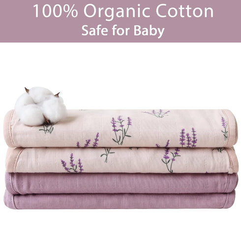 Organic Cotton Lavender & Mauve Muslin Swaddle Blankets for Newborns