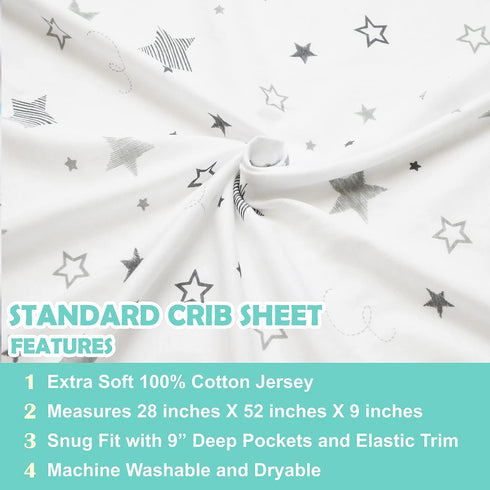 TL Care Fitted Crib Sheet 28" x 52", Soft Breathable Neutral Cotton Jersey Sheet with Super Stars for Crib and Toddler