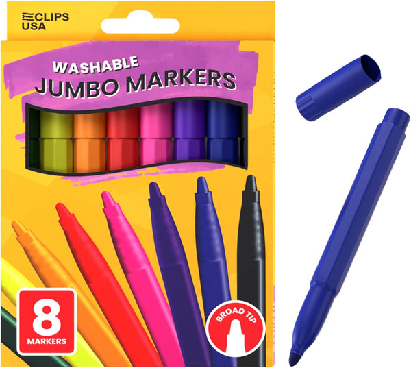 E-CLIPS USA Jumbo Markers For Kids, Colored Markers For School, Washable markers
