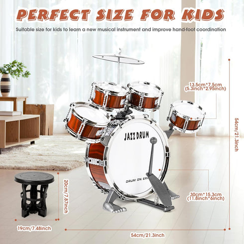 Set 5 3 4 5 3-5 Toy Drum for Toddler Kids | Jazz Drum Kit with Drums Percussion Musical Instruments Toys for Year Old