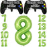 Video Game Party Balloons for Boys 8th Birthday Decorations - 2 Packs Game Controller Mylar Balloons with Green Number 8