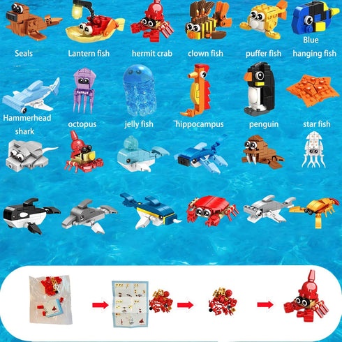 VEMBAP 34 Packs 6+ Party Favors for Kids, Ocean Animal Building Blocks for Goodie Bags Stuffers Classroom Prizes