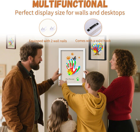 4 Family Handprint & Hand Casting Kit DIY Craft Keepsake with Wooden Frame, Non-Toxic Paints, Baby Footprin Kit Perfect
