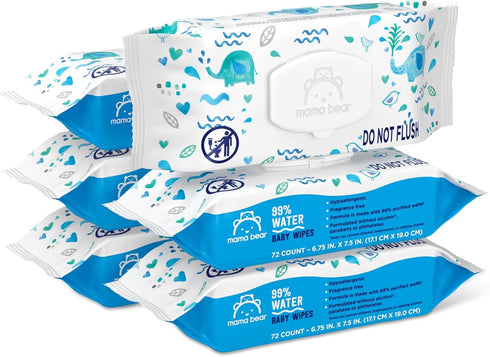 Amazon Brand - Mama Bear 99% Water Baby Wipes, Hypoallergenic, Fragrance Free,72
