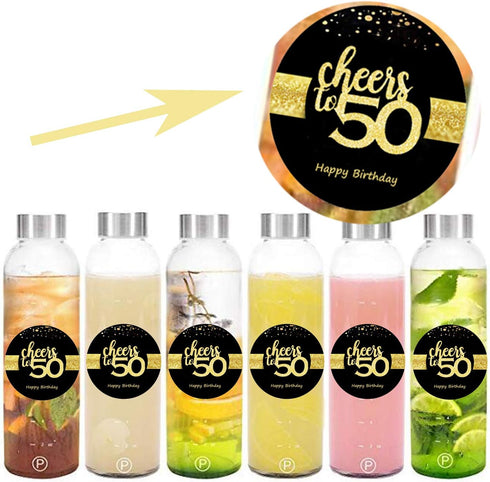 Sumerk 48 PCS Cheers to 50 Birthday Stickers – Large Bottle Stickers, 2 INCHES Round for Party Favors