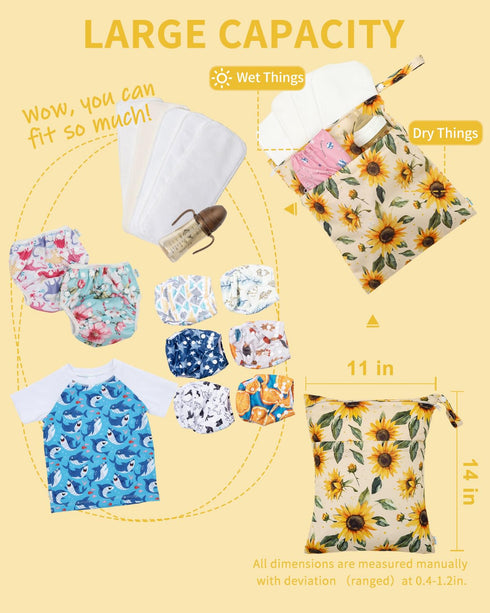3 Pack, Clothes(Sunflower,Lemon,Stripe),3LN43-B babygoal Wet Dry Bags Waterproof Travel Bags for Swimsuits, Beach
