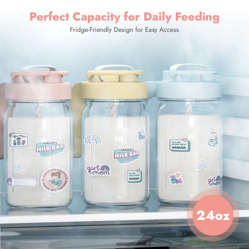 Papablic Glass Formula Pitcher, Fast Baby Breastmilk Maker with Mixing Handle Lid, Wide Mouth Mason Jar Breast Milk