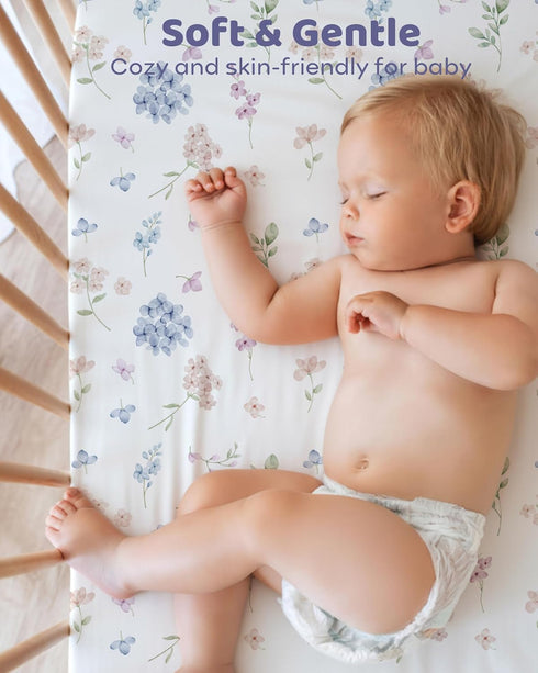 52x28Standard 4 Pack Baby Crib Sheets Girl, Toddler Bed Sheets Fitted for Crib and Toddler Mattresses, Soft Breathable