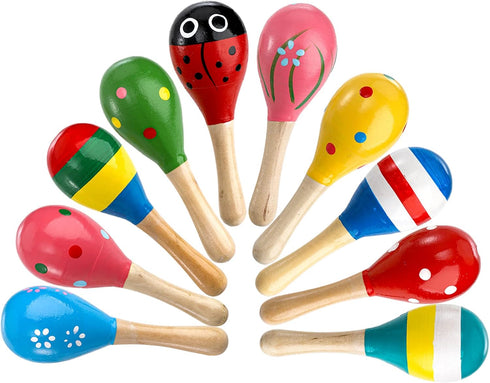 Hedume 20 Pack Mini Wooden Festival Maracas, Kids Baby Rattles, Shaker Sand Hammer Toy for Party Favors