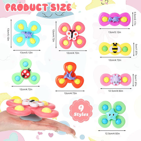 9 3 Leitee Pcs Suction Cup Toys Bath Toys Sensory Strong Suction Cup Toys Spinner Dimple Toy Birthday Gifts for Early
