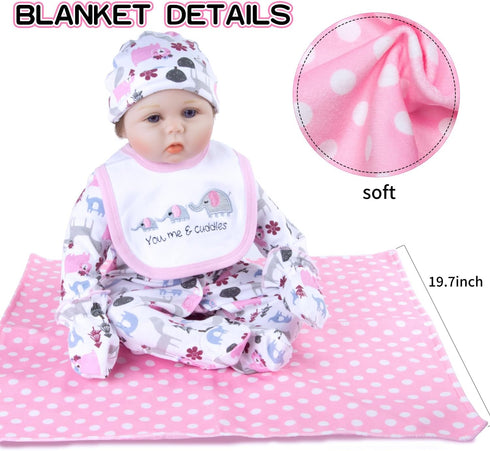 10Pcs 17-22 inch Set Reborn Baby Doll Clothes with Bassinet Blanket Diaper fit Reborn Dolls Cute Pink Baby Doll Clothes