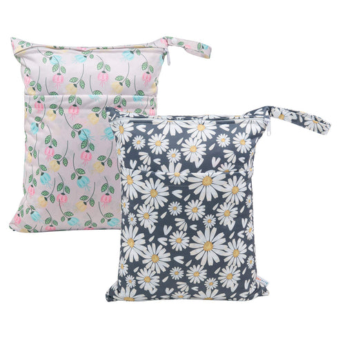 2pcs Cloth Diaper Wet Dry Bags by ALVABABY - Waterproof Reusable with Two Zippered Pockets for Travel Beach Pool