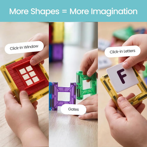100-Piece Set, Set Playmags Magnetic Tiles for Kids STEM Educational Building Blocks Toys for Kids, Includes Click