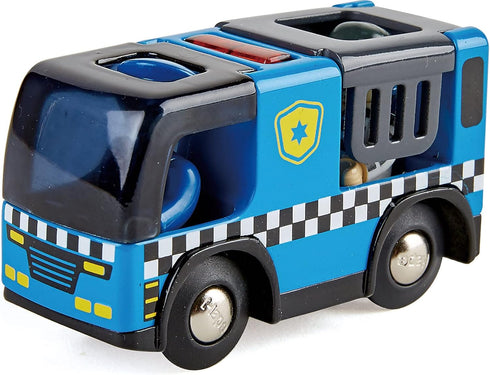 Hape Police Car with Siren | 3-Piece Cops & Robbers Play Set with Action Figures