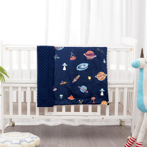 PHF Minky Baby Blanket for Boys and Girls, 30x40 Inches Neutral Double Layer with Dotted Backing, Unisex Receiving