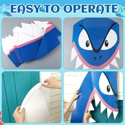 Preboun Shark Party Decorations - 69 x 96 Sign Door Backdrop Birthday Baby Shower Banner for Ocean Theme Supplies