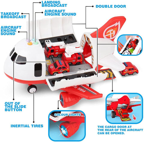 Set 3 4 5 6 Dwi Dowellin Airplane Toys with Fire Truck Cars Toy and Play Mat,Plane with Light Up and Sounds,Birthday
