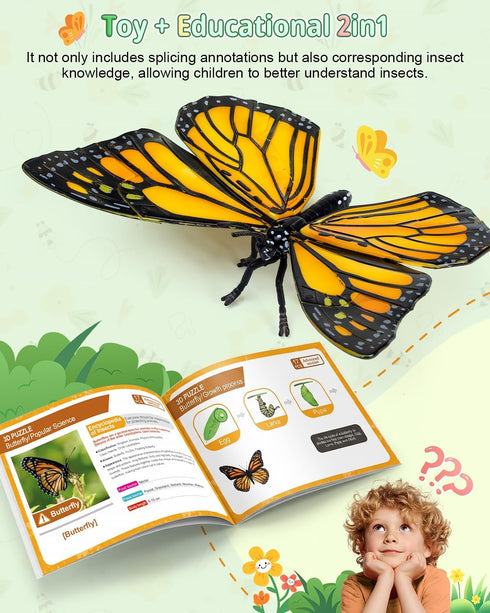ECOHDT 7Pcs 3D Kids,1:1 5 6 7 8+ Set,Educational Lifelike Puzzles for Replica Insect Building Toys for Year Old Boys
