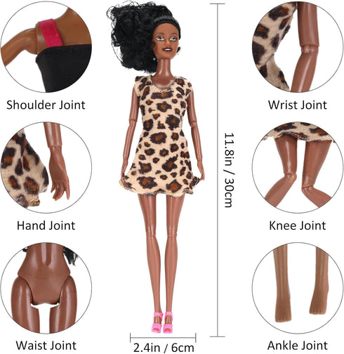 12 Piece African American Toy Doll Playset - 11.8" Premium Fashion Diversity Dolls for Kids