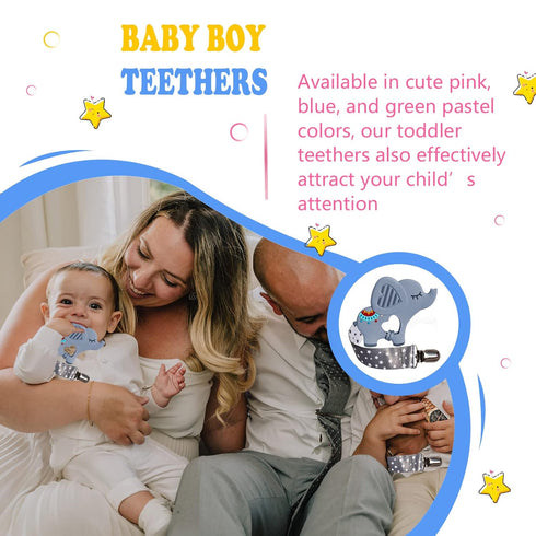 1 Soft Dinosaur Teether for Babies and 1 Baby Pacifier Clip, Silicone Chew Toys for Baby Girl Boy, Valentines Day Gifts