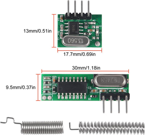 D-FLIFE 5pcs 433mhz Wireless RF Transmitter and Receiver with Antenna Ask Remote Control Module DIY Kit for Arduino