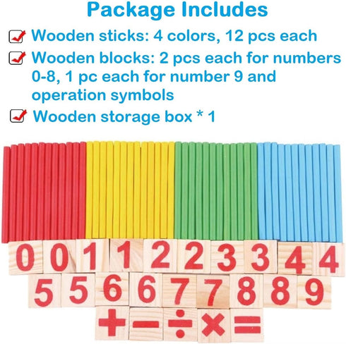 Counting Number Blocks and Sticks, Montessori Toys for Kids Learning, Educational Wooden Rods with Storage Tray