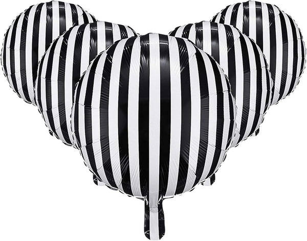 Gejoy 12 Pieces 18 Inch Black and White Striped Balloons, Foil Aluminum Helium Balloons for Parties