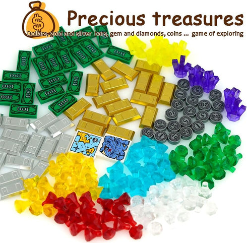 Money Treasure Chest City Bank Accessories, Building Block Pirate Ships, Maps, Dollar Gems, Bricks, and Cash Parts