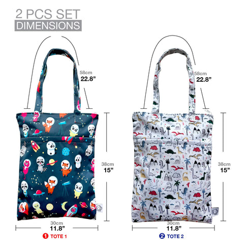 2PCS FLOCK THREE Bundle Wet Dry Bag Waterproof Tote Reusable Wet Clothes Baby Diapers Stroller Swimsuit Travel Small