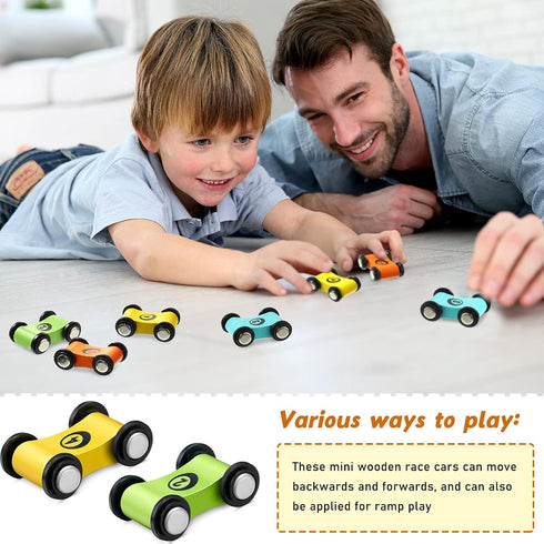 8 Pieces Wooden Mini Car Wood Race Car Kids Track Colorful Ramp Toy Replacement Vehicle Play Sets
