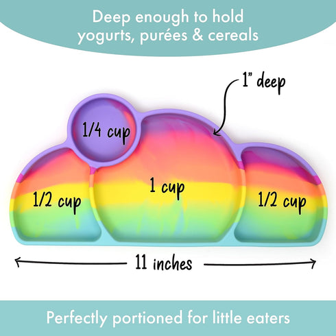 Silicone Baby & Toddler Plate, Baby Led Weaning Supplies, Easy-Reach Design for Self-Feeding (Rainbow Swirl)