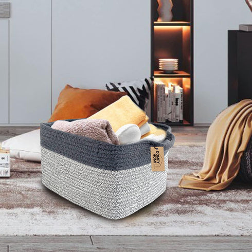 COMFY-HOMI Cotton Rope Woven Basket with Handles for Shelves,Toys,Book, Cloth Storage Baskets Bin for Organizing-13.5"x11"x9.5" Toy Decorative Organizer for Living Room, Bathroom-Light Grey by COMFY-HOMI