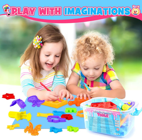 Set 3-8 30-Piece Toyze Playdough Tool for Year Olds | Playdough Accessory Kit with Animal Molds, Rolling Pin & Storage