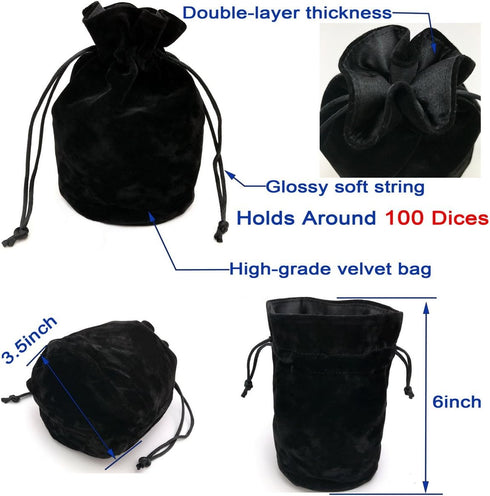 5 Sets New Black Polyhedral Dice with Satin-Lined Velvet Bag for Dungeons and Dragons DND RPG MTG