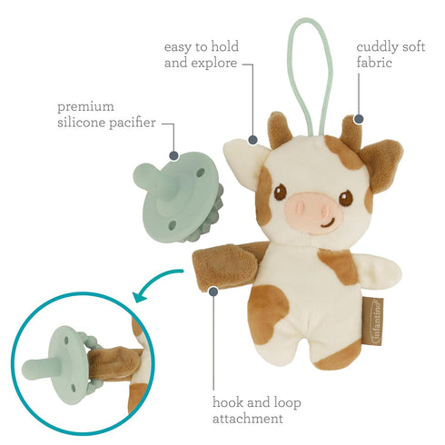 Infantino Snuggle & Soothe PaciPal - Soft Fabric Pacifier Pal with Premium Silicone Pacifier for Baby's Comfort