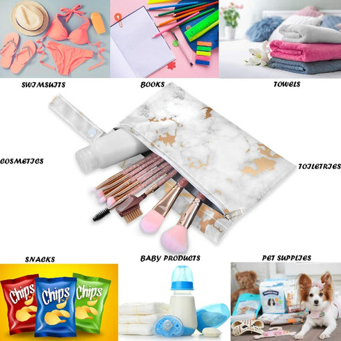 visesunny 2Pcs White Marble with Gold Texture Modern Wet Bag with Zippered Pockets Washable Reusable Roomy