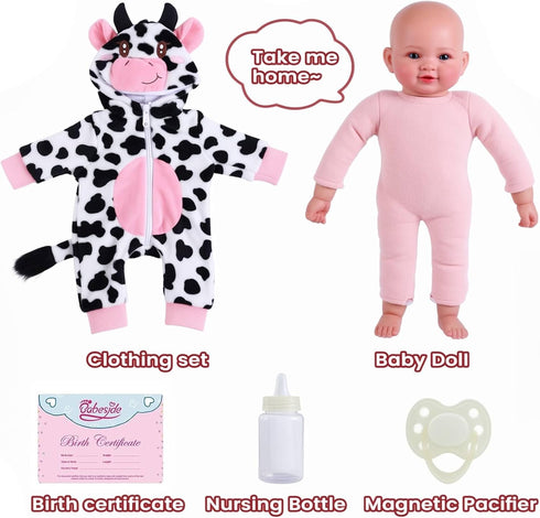 17-Inch 3+ 4 5 6 7 8 9 BABESIDE Baby Doll Girl - Soft Body Realistic Baby Doll with Blue Eyes and Cow Outfit