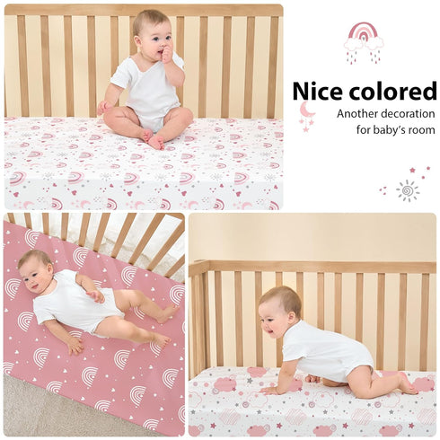 38x26 Pack Pack 3-Pack Baby Mini Crib Sheets Girl, Portable and Play Sheets Fitted for Playard and N Play Mattress