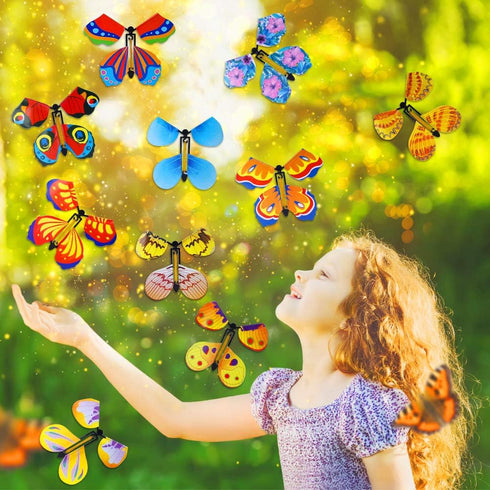 Outee 10 Packs Flying Butterfly Card Surprise, Wind Up Butterfly Gift Toy for Teacher Appreciation and Xmas Gifts