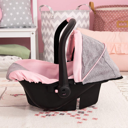 67933AA 18" Bayer Design Toy, Car Seat Easy Go for Neo Vario Pram with Cover, Doll Accessories, Pink, Grey