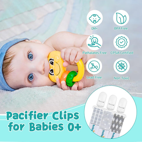 3 Pack PS06 babygoal Baby Neutral Pacifier Clips, Binky Paci Holder and Leash Fits for Most Pacifier and Binkies