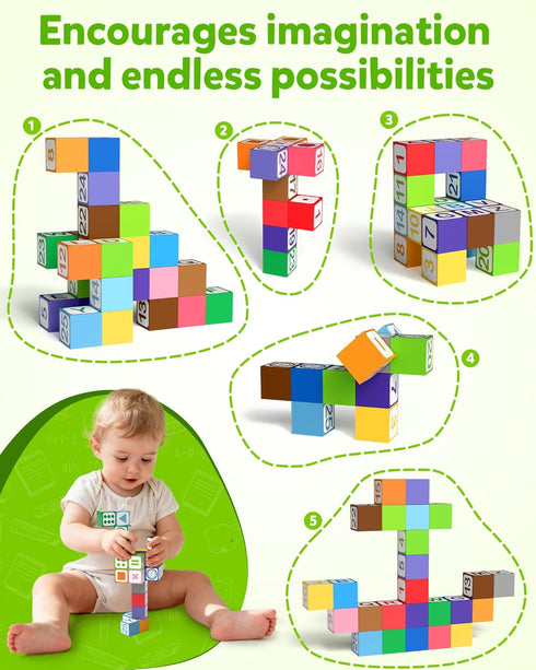 3 4 5 Coogam Magnetic Alphabet Blocks for Learning Numbers, Letters, Shapes, Magnet Construction Game & Toddlers