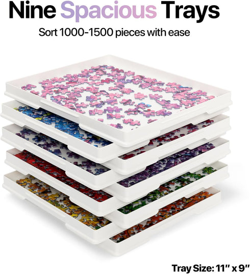 9-Pack 11" 9" 10001500 Playboda Puzzle Sorting Trays with Lid that Doubles as a Puzzle Box Stand x Stackable Trays