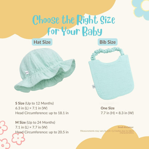 Set, 100% Baby Muslin Sun Hat & Bib Cotton Gauze, Made in Korea, Breathable Baby Bonnet with Soft Neck Band