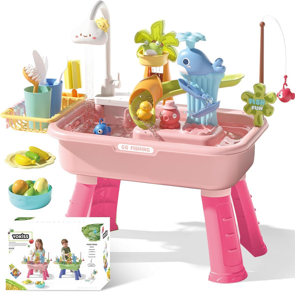 YOKISS Sand and Water Table Toy for Toddlers, 22 Piece Toy Accessories, 4L